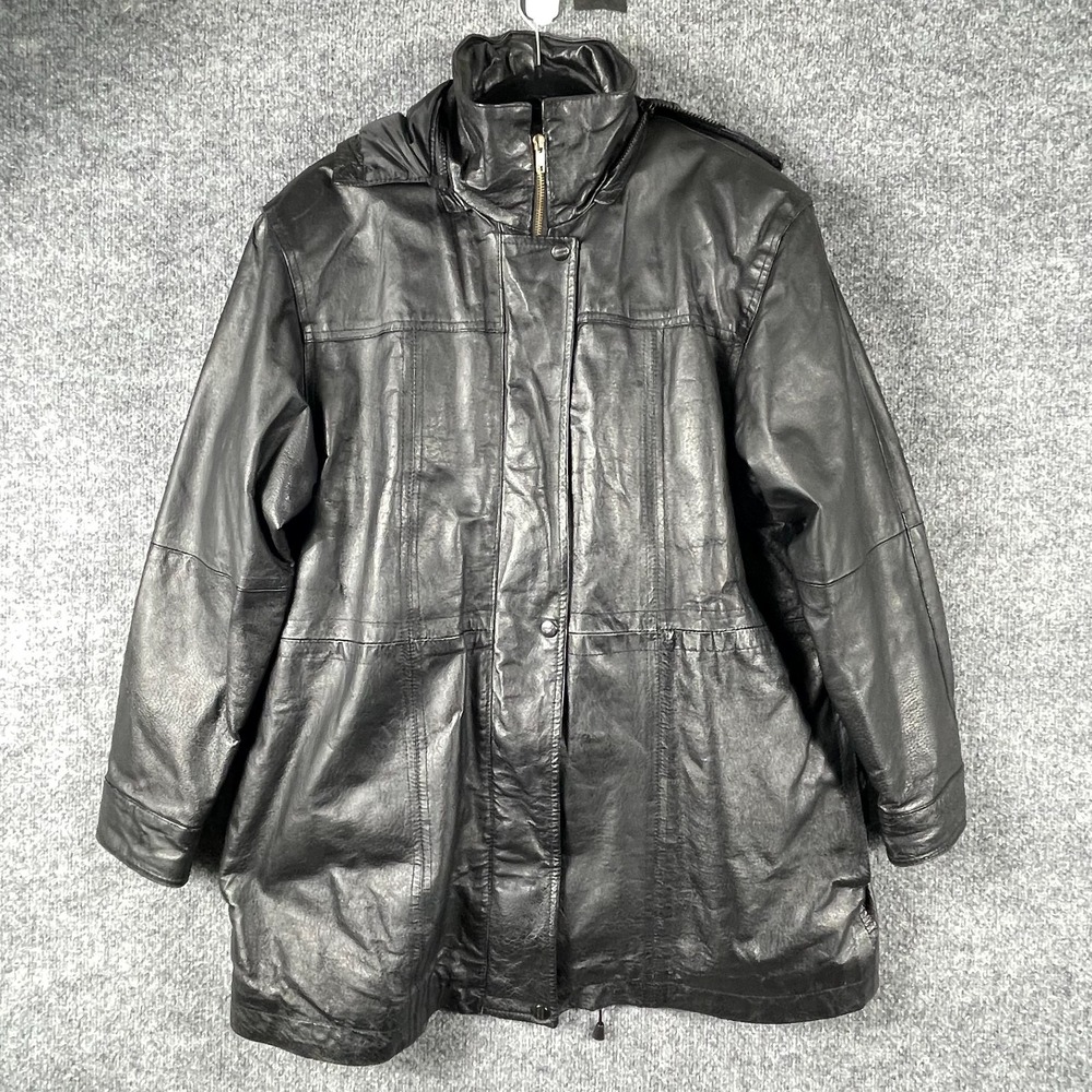 Vintage Phase 2 Jacket Mens Extra Large Black Leather‎ Classic Hooded Lined Y2K